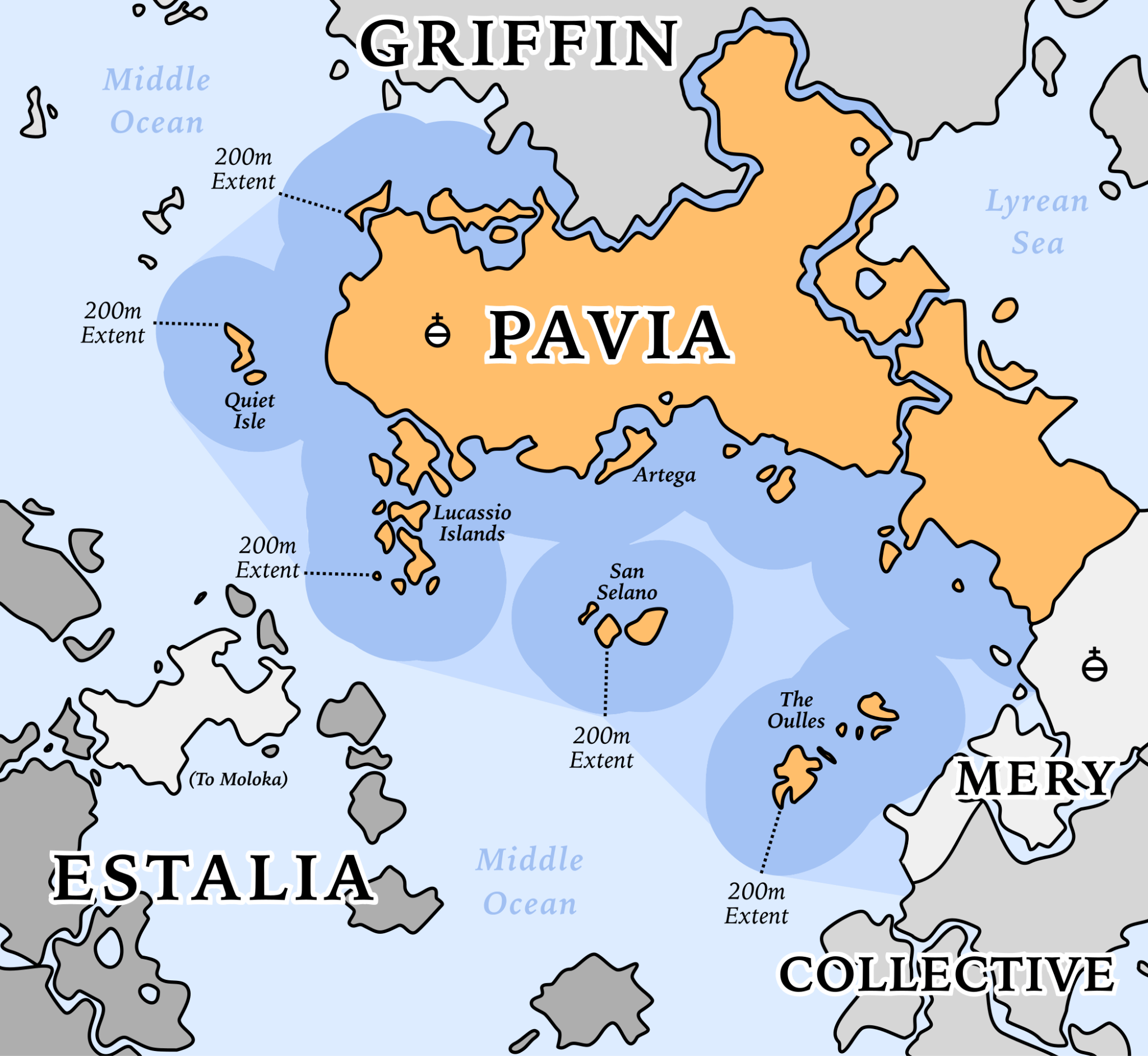 The new boundaries increase the territorial claim of Pavia to include waters. (Bureau of Semiography)